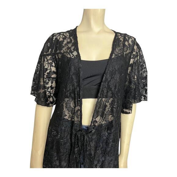 Black Whimsygoth Duster Kimono Lace Vamp Vampire Goth Romantic Tragic - Picture 5 of 7